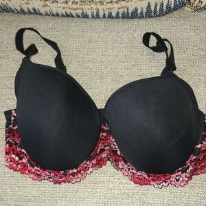 Wacoal Black Bra with Red Floral Lace Trim